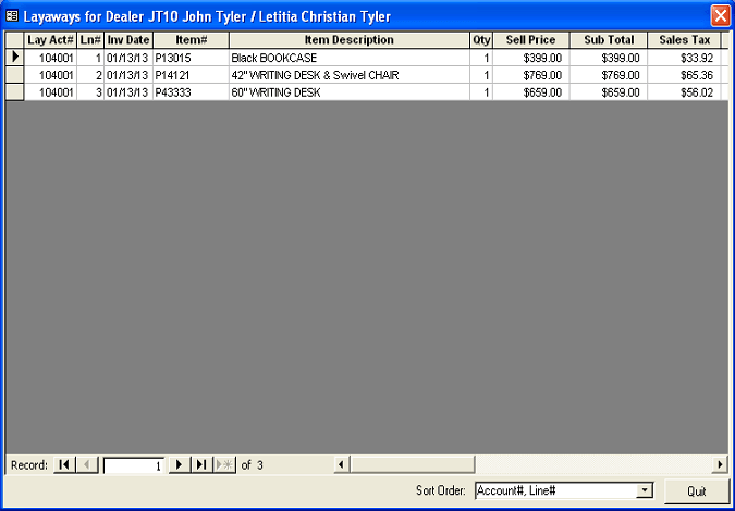Layaway Account List