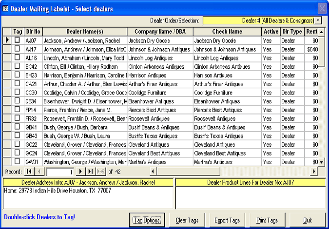 Dealer Mailing Labels