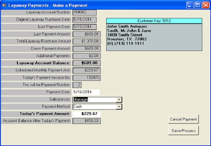 AMAS Layaway Payment Make-a-Payment 