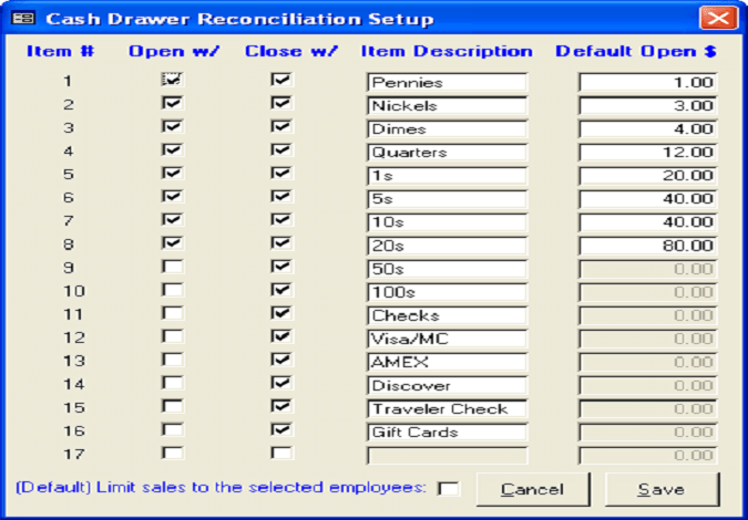 AMAS Cash Drawer Reconciliation Setup