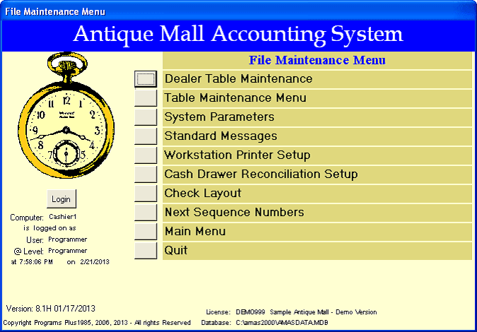 AMAS File Maintenance Menu