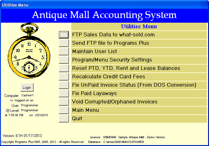 AMAS Utilities Menu