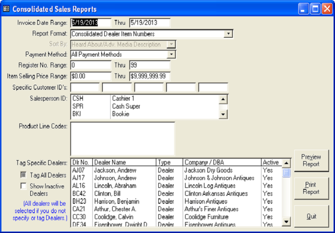 Consolidated Sales Reports