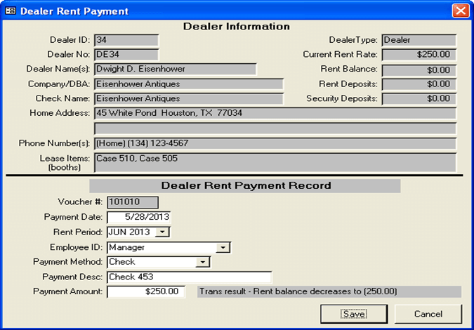 Dealer Rent Payment