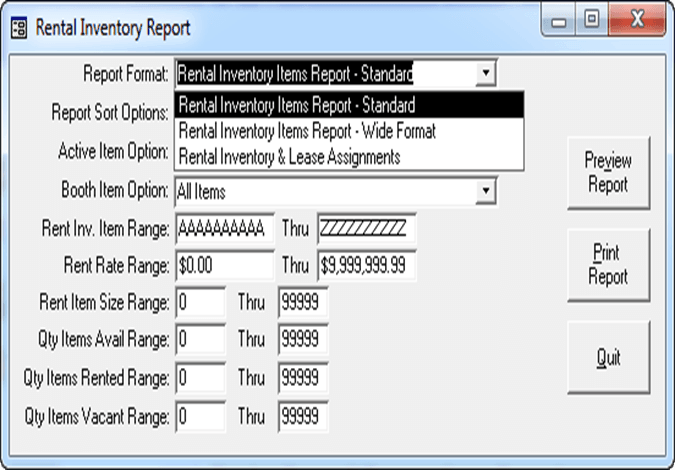 Rent Inventory Items Report