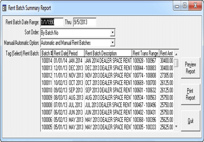 Rent Batch Summary Report