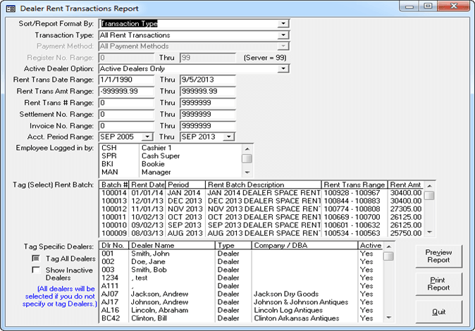 Dealer Rent Transactions Report