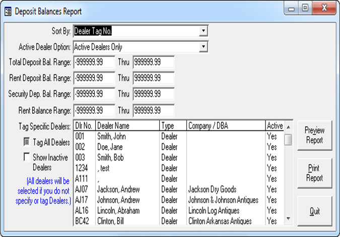 Dealer Deposit Balances Report