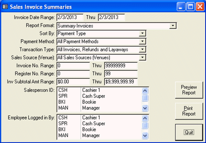 Sales Invoice Summaries