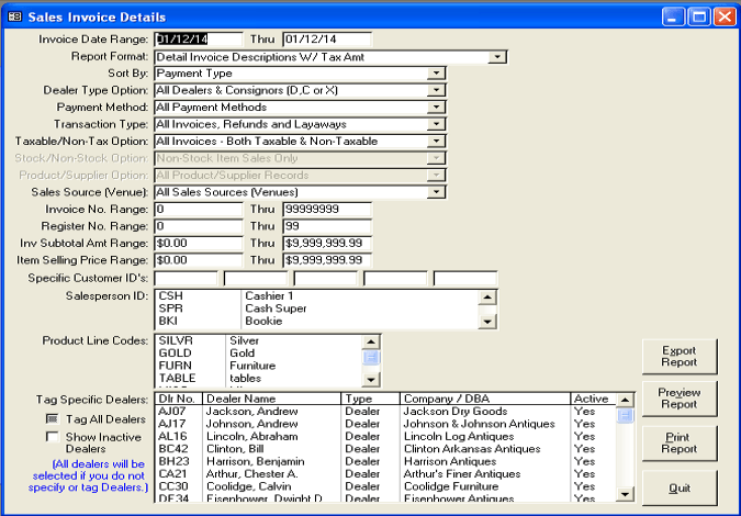 Sales Invoice Detail Reports