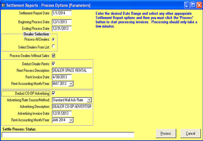 Dealer Settlement Reports Process-Screen 