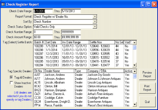 Check Register Report 