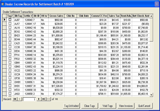 Void Settlement Batch Selection 