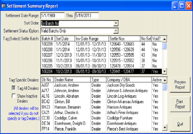 Settlement Summary Reports 