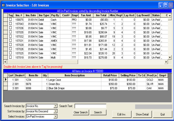 Edit Invoices - Invoice Selection