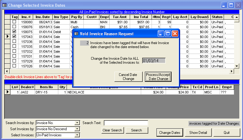 Change Dates of Selected Invoices
