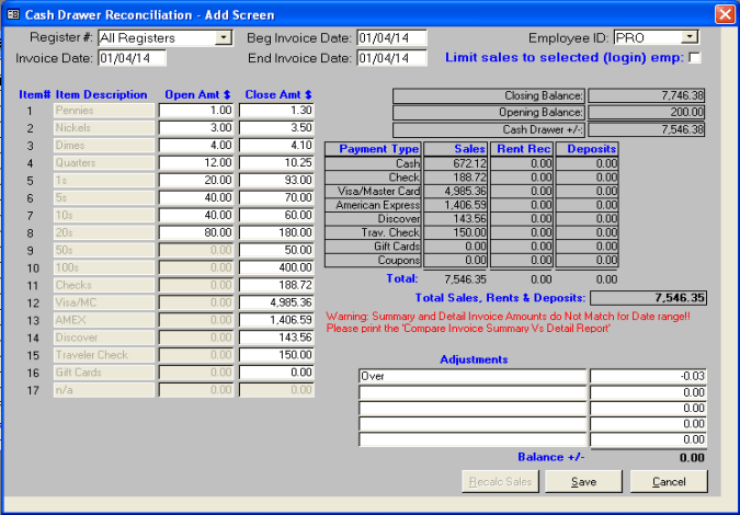 Cash Drawer Reconciliation - Add Record